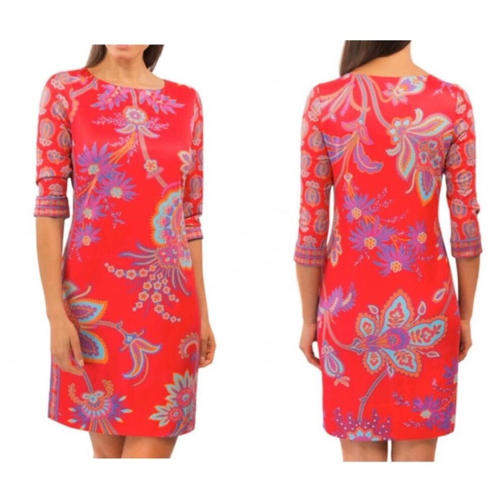 🌟Gretchen Scott Jersey Elemental Dress Queenie‎ Red Floral Womens Small - Picture 3 of 12